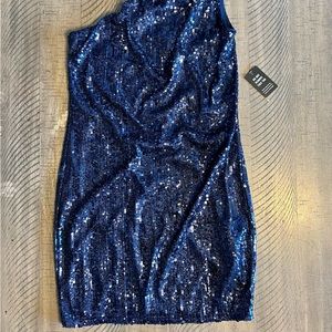 Express NWT sequined sleeveless one shoulder dress Sz XS navy blue